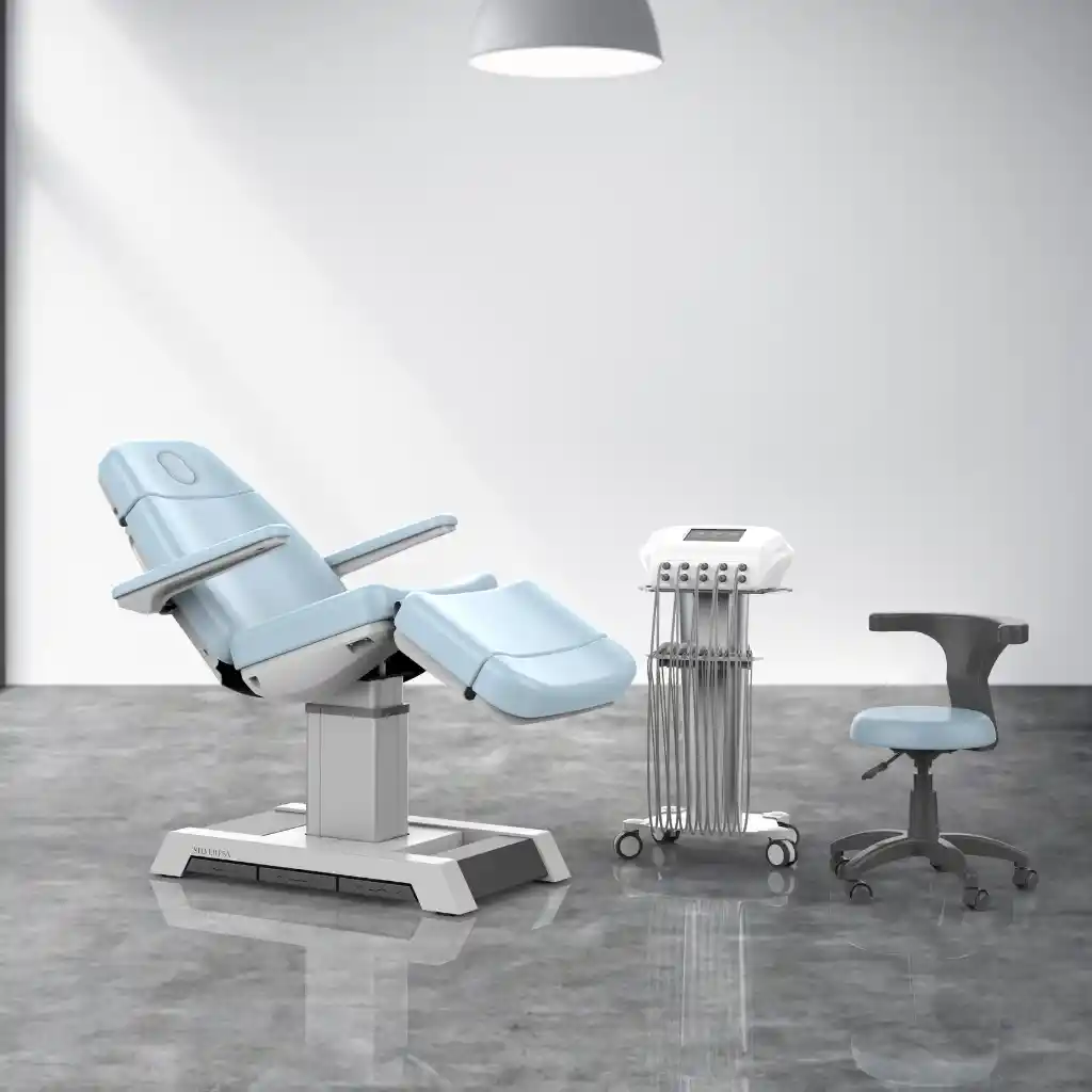 Podiatry medical chair white with the other tool accessories